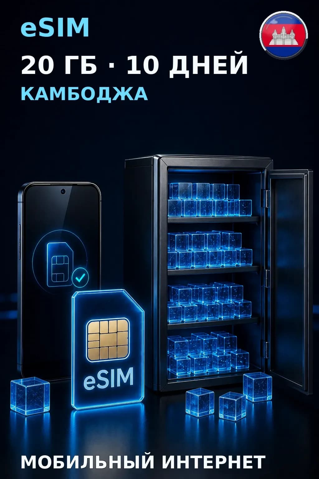 eSIM Камбоджа — 20 ГБ, 10 дней — интернет