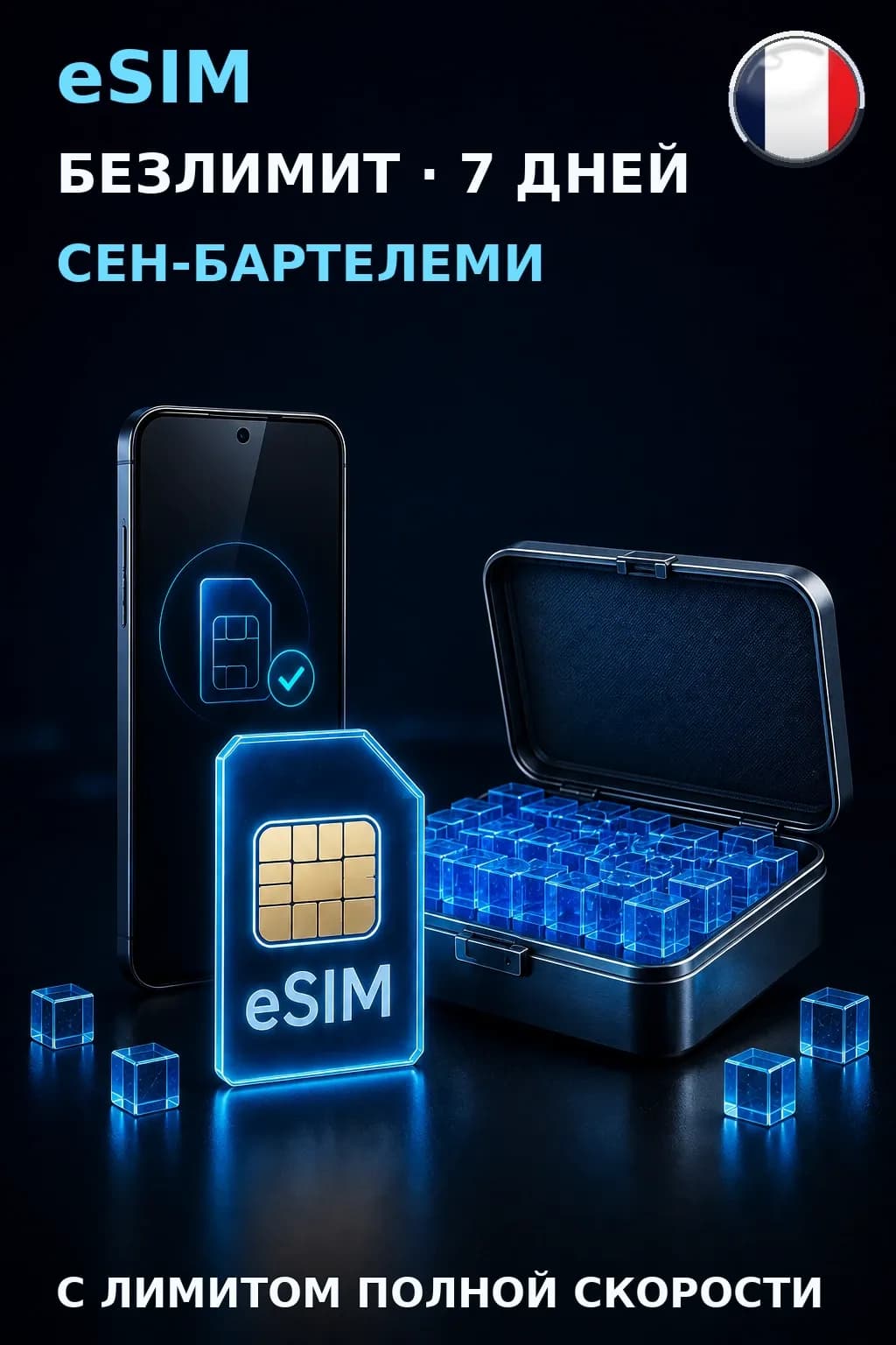 eSIM Сен-Бартелеми — БЕЗЛИМИТ, 7 дней — интернет
