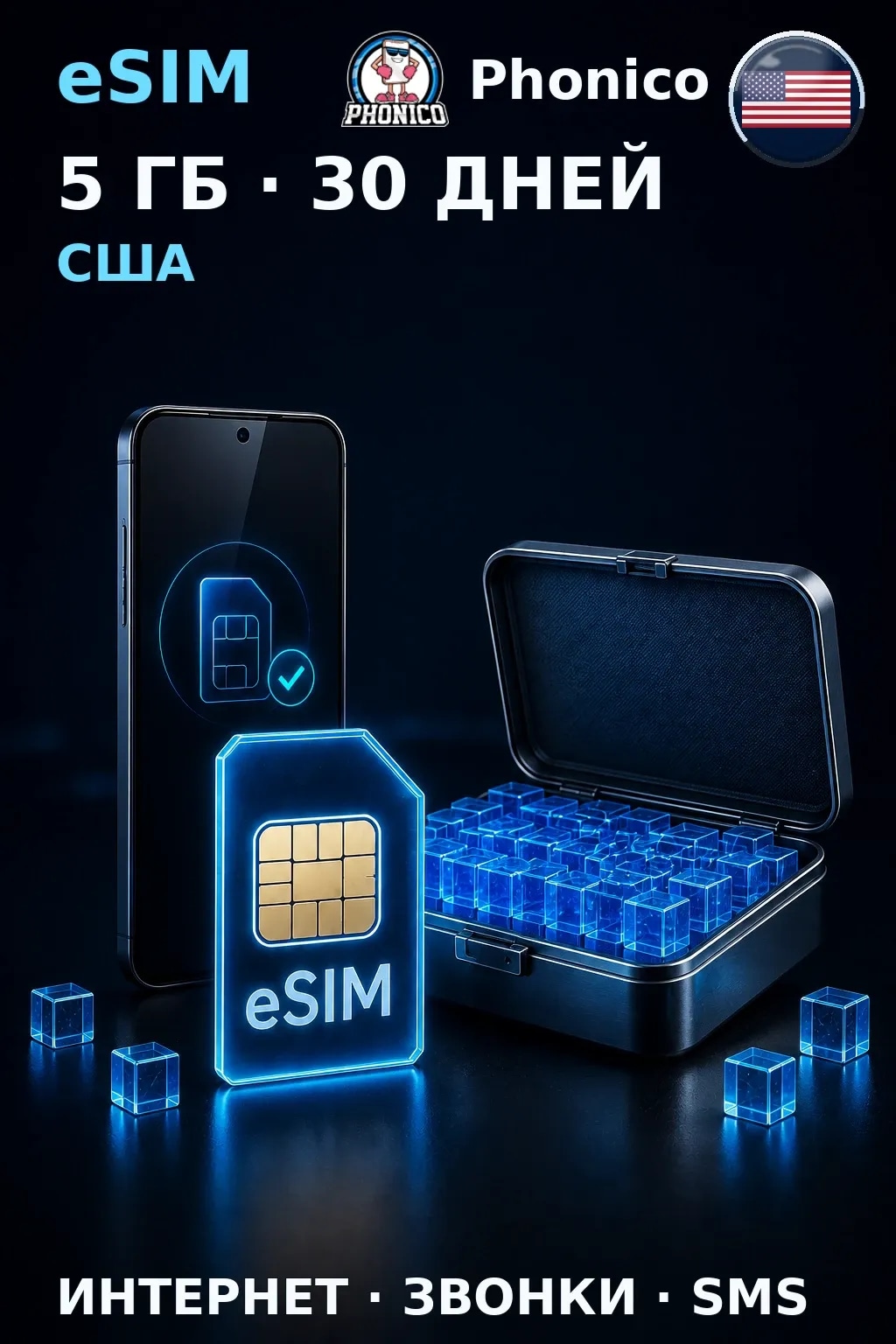 eSIM США — 5 ГБ, 30 дней — интернет, звонки и SMS
