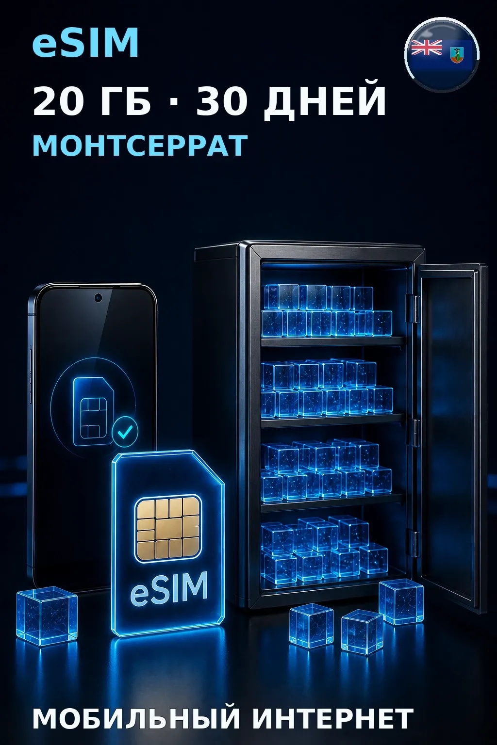 eSIM Монтсеррат — 20 ГБ, 30 дней — интернет