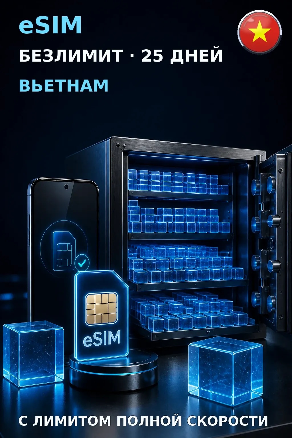 eSIM Вьетнам — БЕЗЛИМИТ, 25 дней — интернет