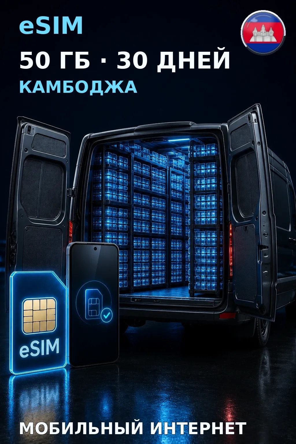 eSIM Камбоджа — 50 ГБ, 30 дней — интернет