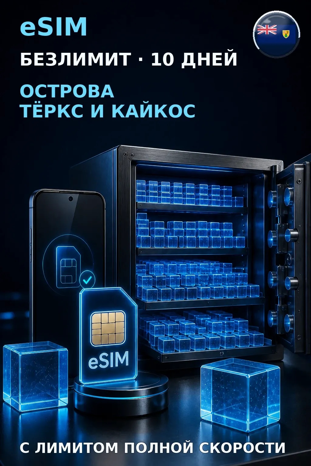 eSIM Острова Тёркс и Кайкос — БЕЗЛИМИТ, 10 дней — интернет