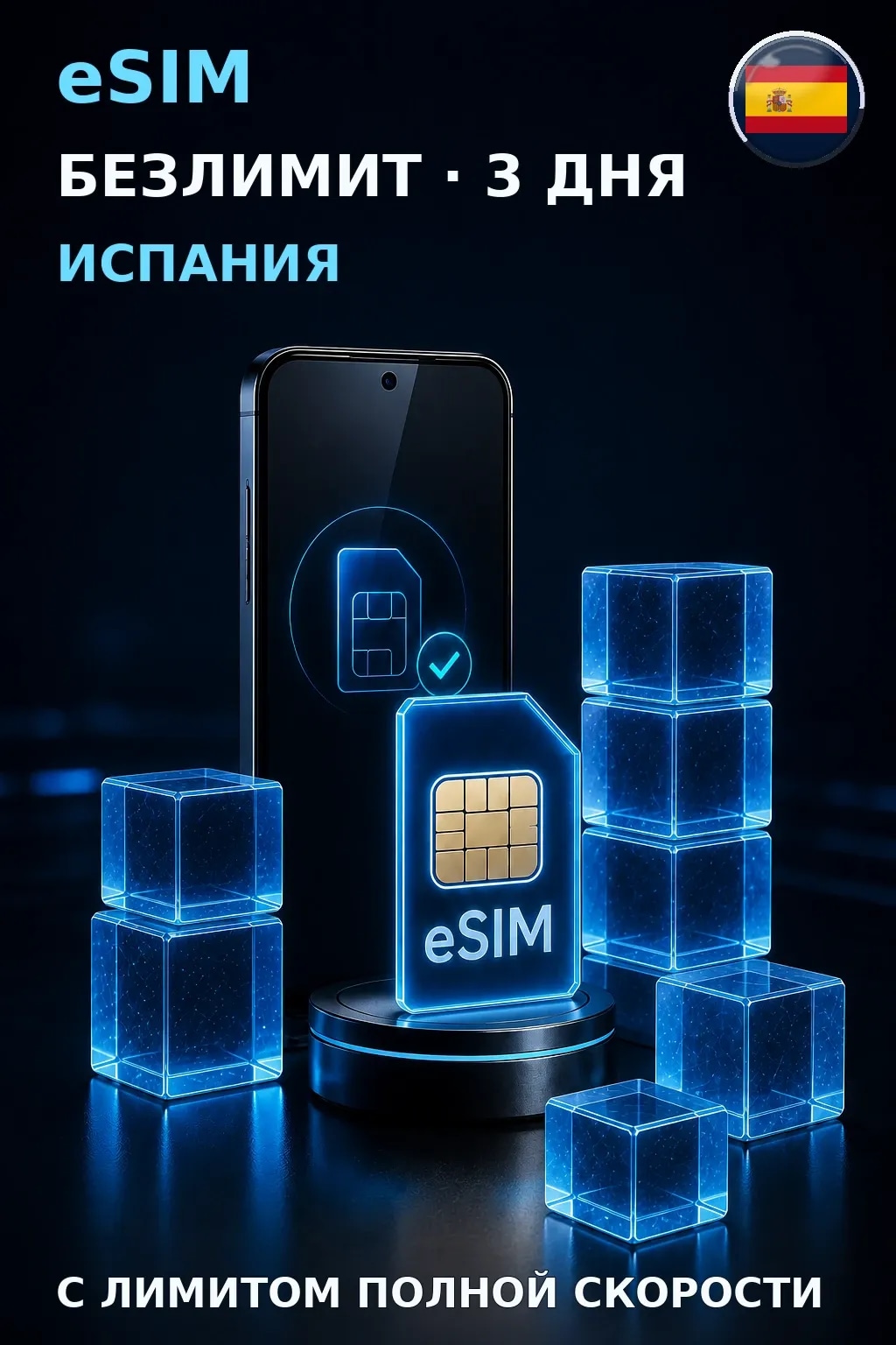 eSIM Испания — БЕЗЛИМИТ, 3 дня — интернет