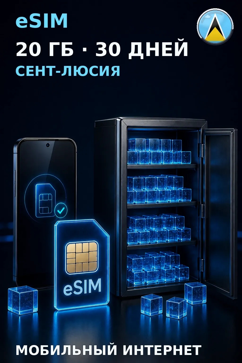 eSIM Сент-Люсия — 20 ГБ, 30 дней — интернет