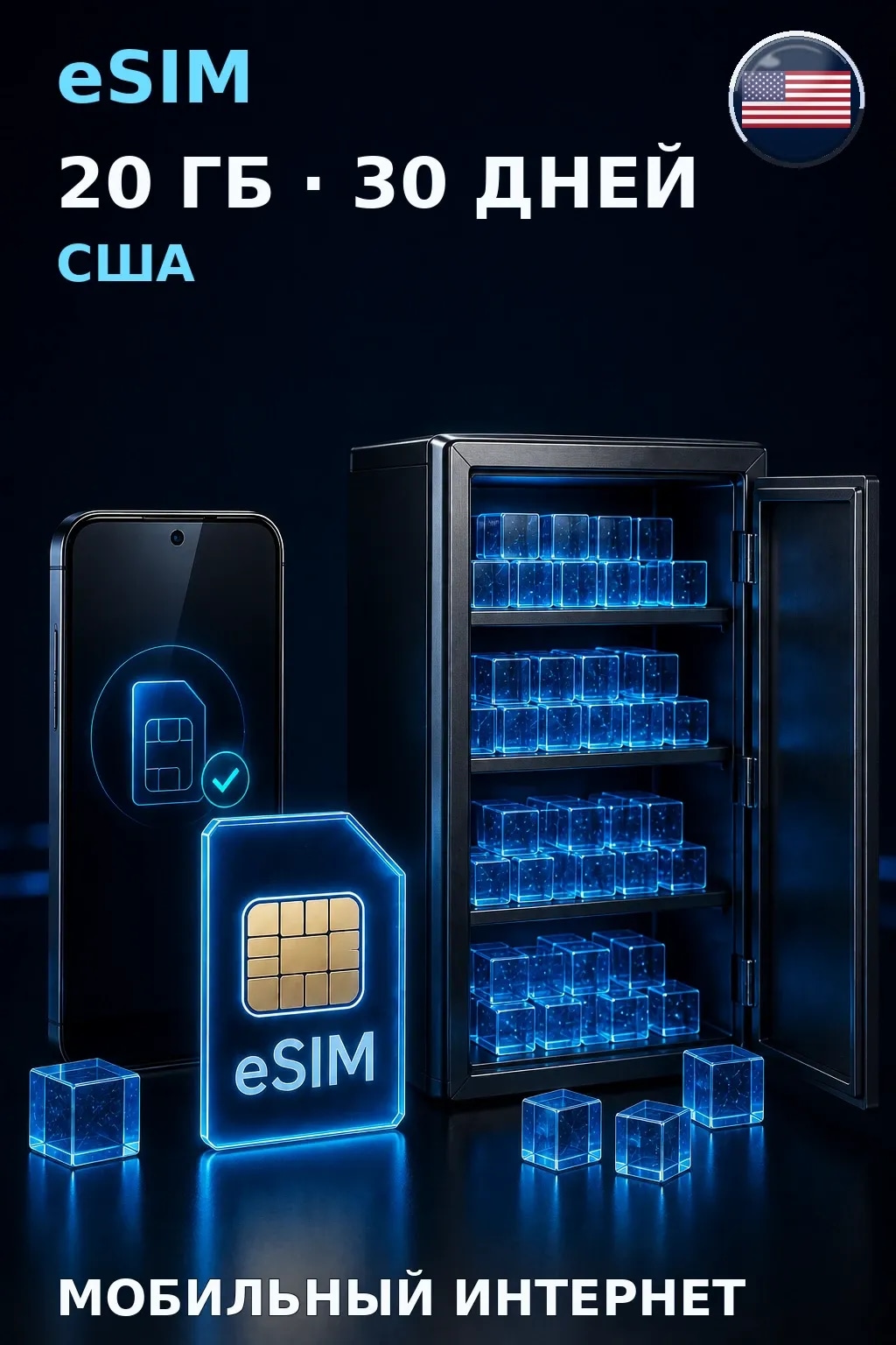 eSIM США — 20 ГБ, 30 дней — интернет