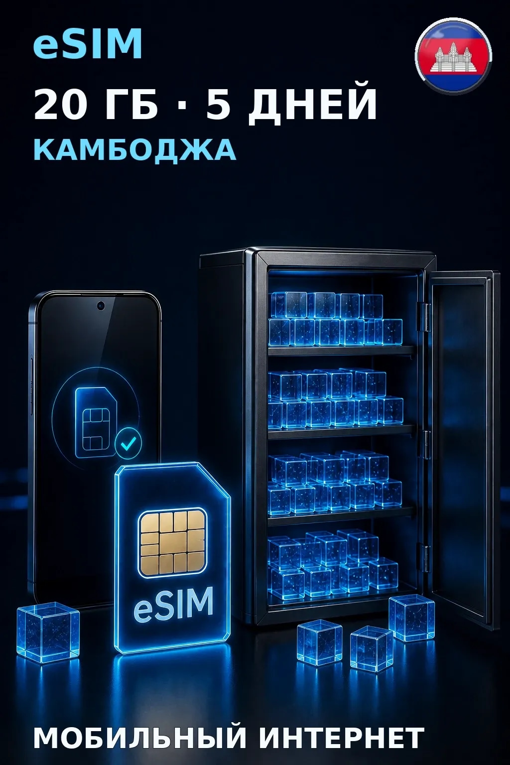 eSIM Камбоджа — 20 ГБ, 5 дней — интернет