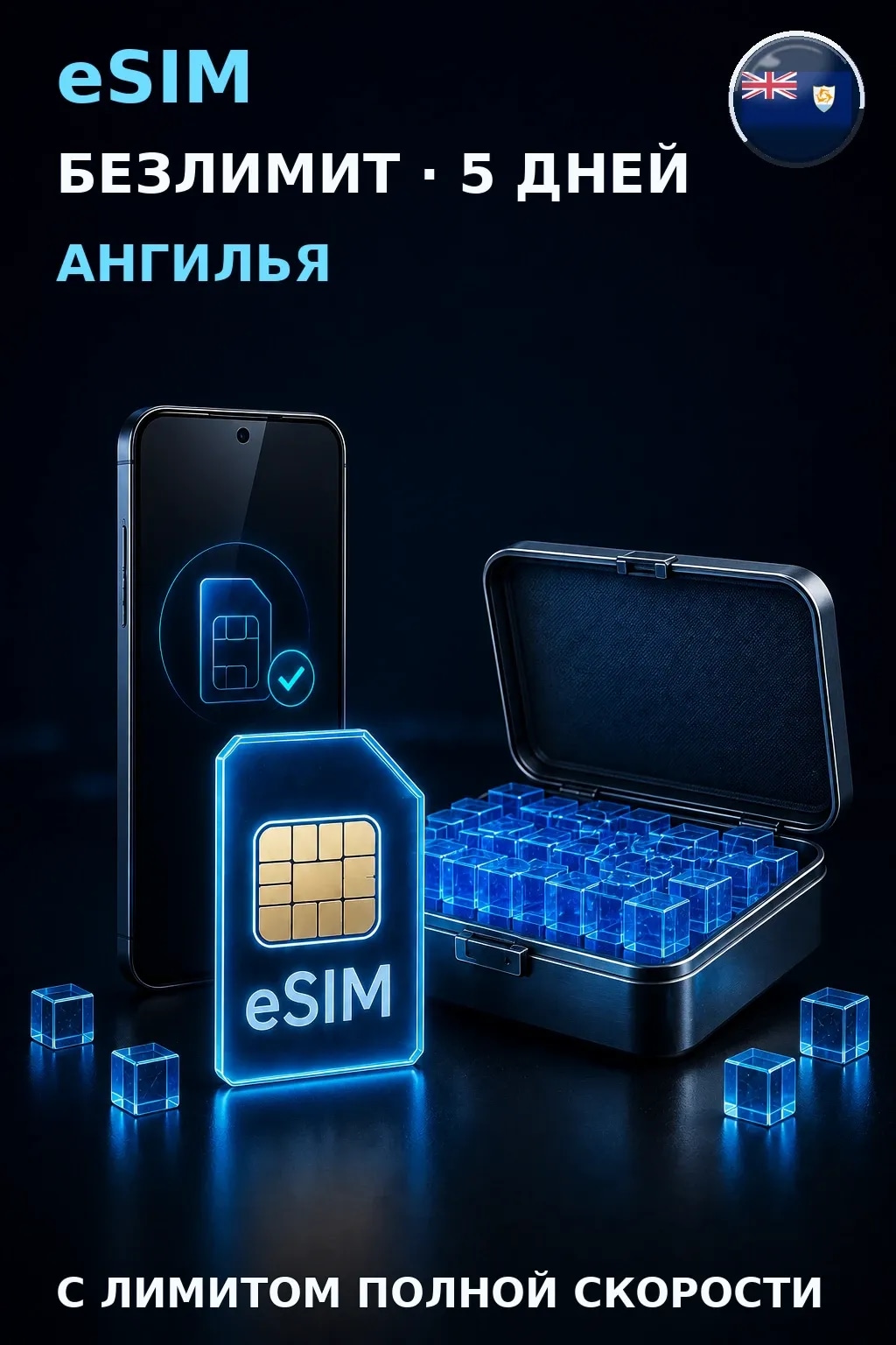 eSIM Ангилья — БЕЗЛИМИТ, 5 дней — интернет