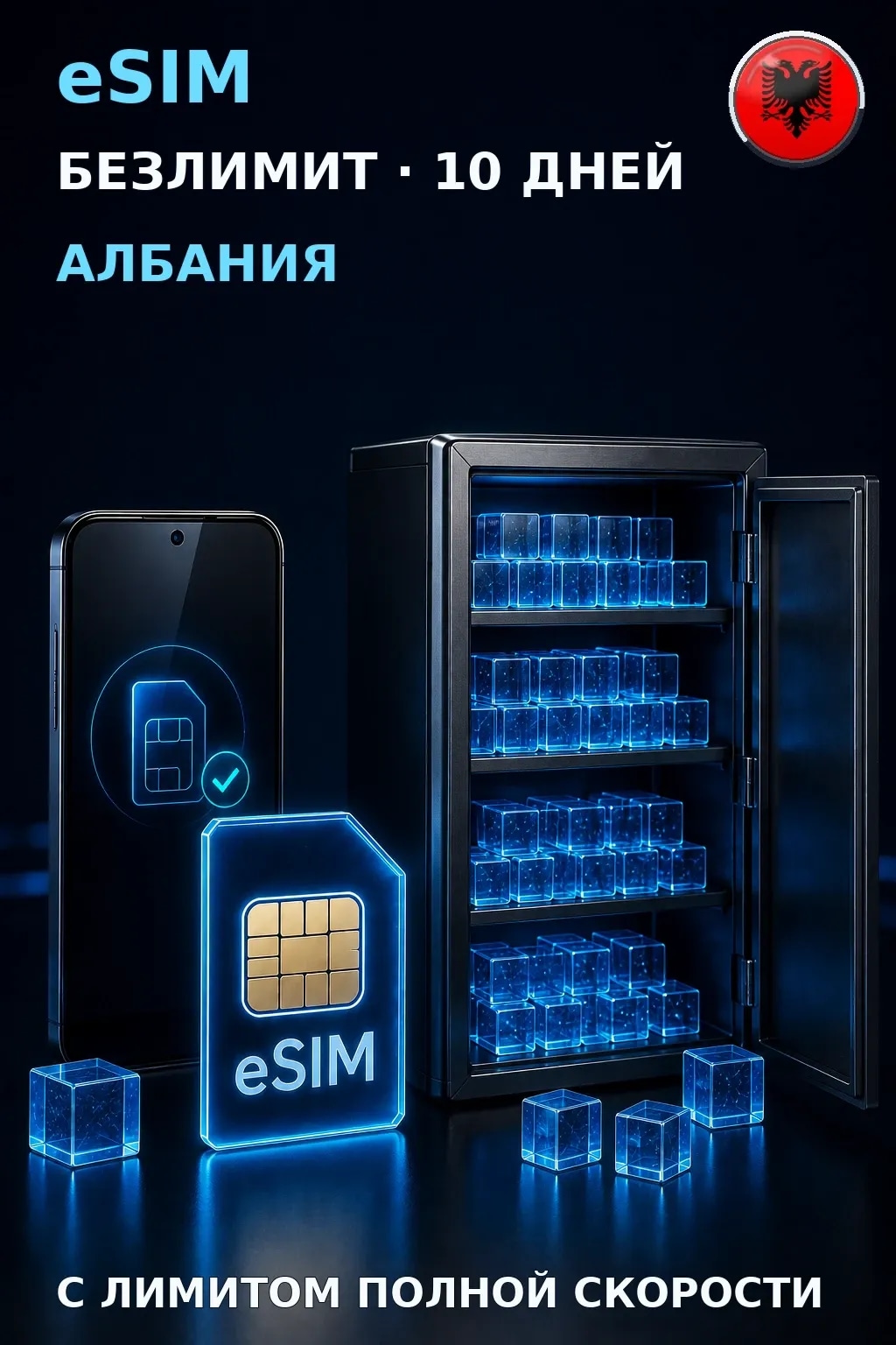 eSIM Албания — БЕЗЛИМИТ, 10 дней — интернет