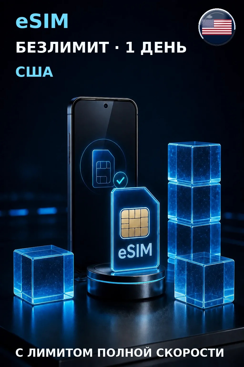 eSIM США — БЕЗЛИМИТ, 1 день — интернет