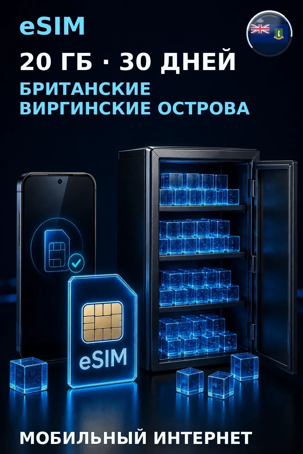 eSIM Британские Виргинские Острова — 20 ГБ, 30 дней — интернет