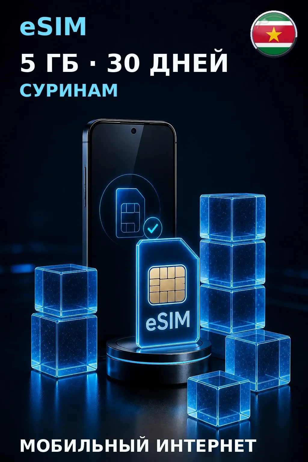 eSIM Суринам — 5 ГБ, 30 дней — интернет