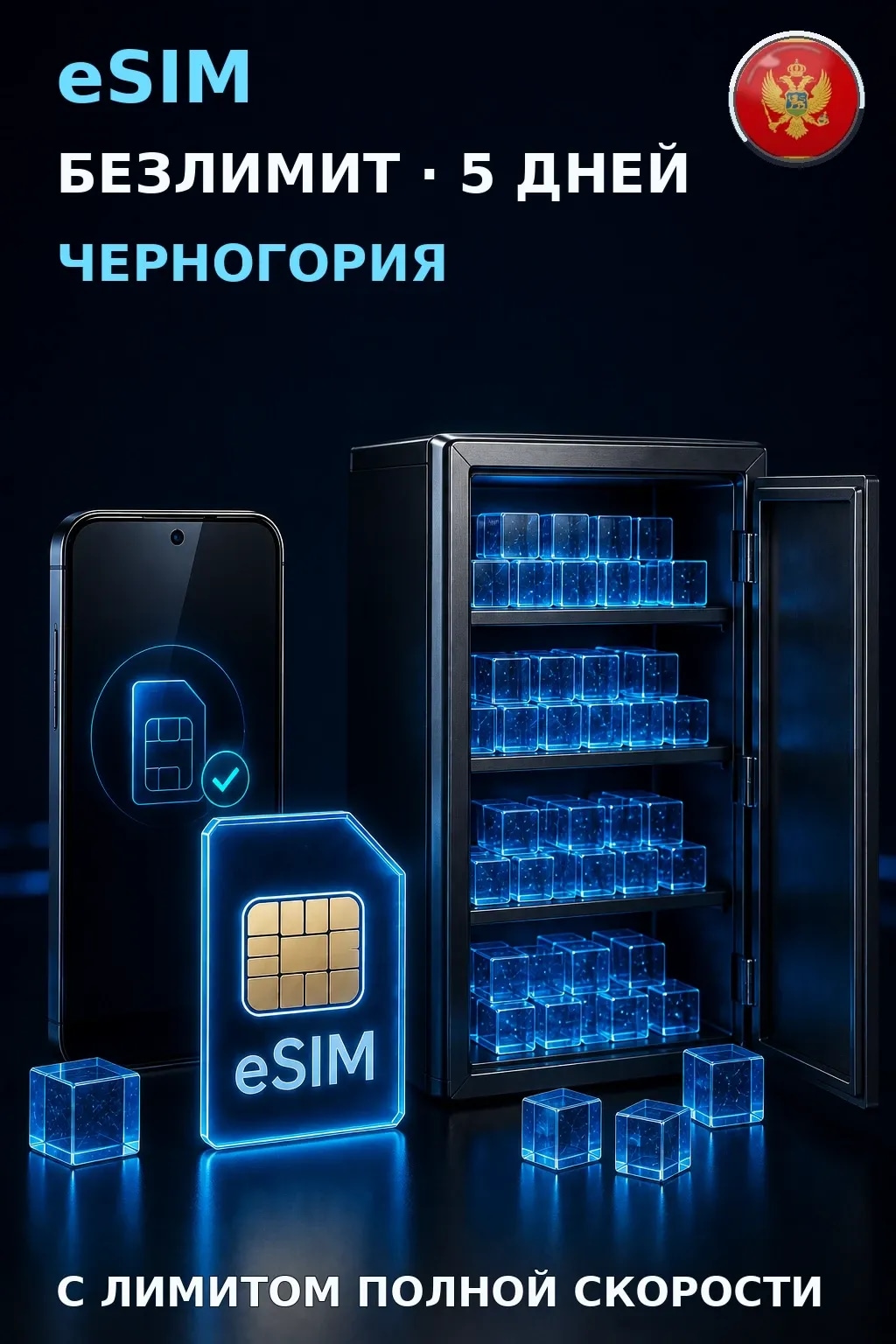 eSIM Черногория — БЕЗЛИМИТ, 5 дней — интернет