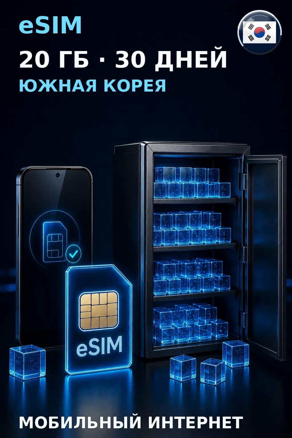 eSIM Южная Корея — 20 ГБ, 30 дней — интернет