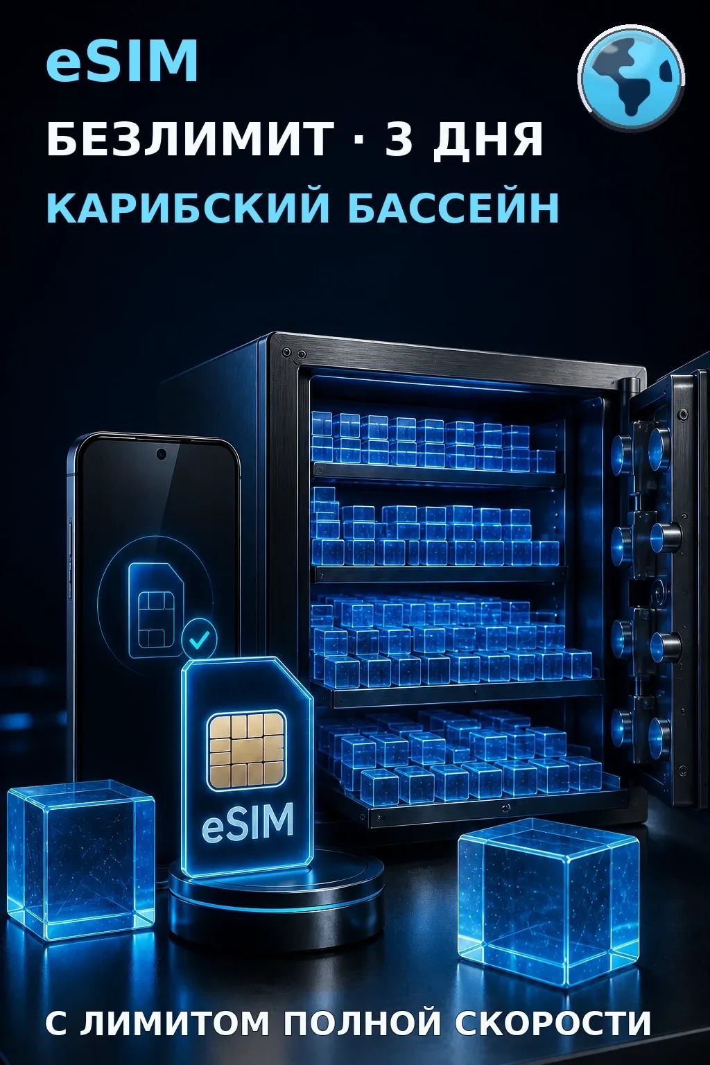 eSIM Карибский Бассeйн — БЕЗЛИМИТ, 3 дня — интернет