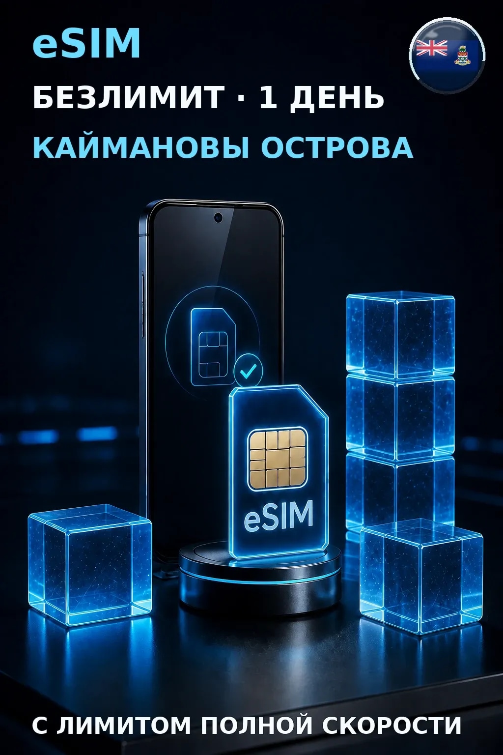 eSIM Каймановы Острова — БЕЗЛИМИТ, 1 день — интернет