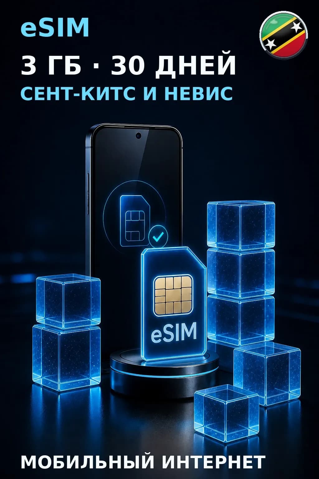 eSIM Сент-Китс и Невис — 3 ГБ, 30 дней — интернет