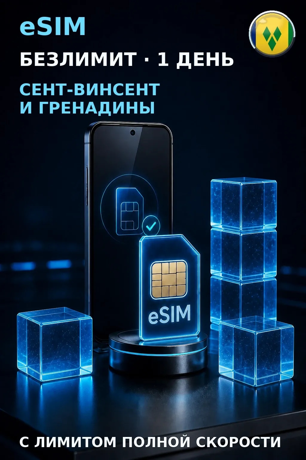 eSIM Сент-Винсент и Гренадины — БЕЗЛИМИТ, 1 день — интернет