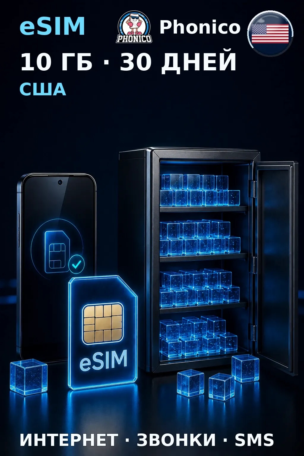 eSIM США — 10 ГБ, 30 дней — интернет, звонки и SMS