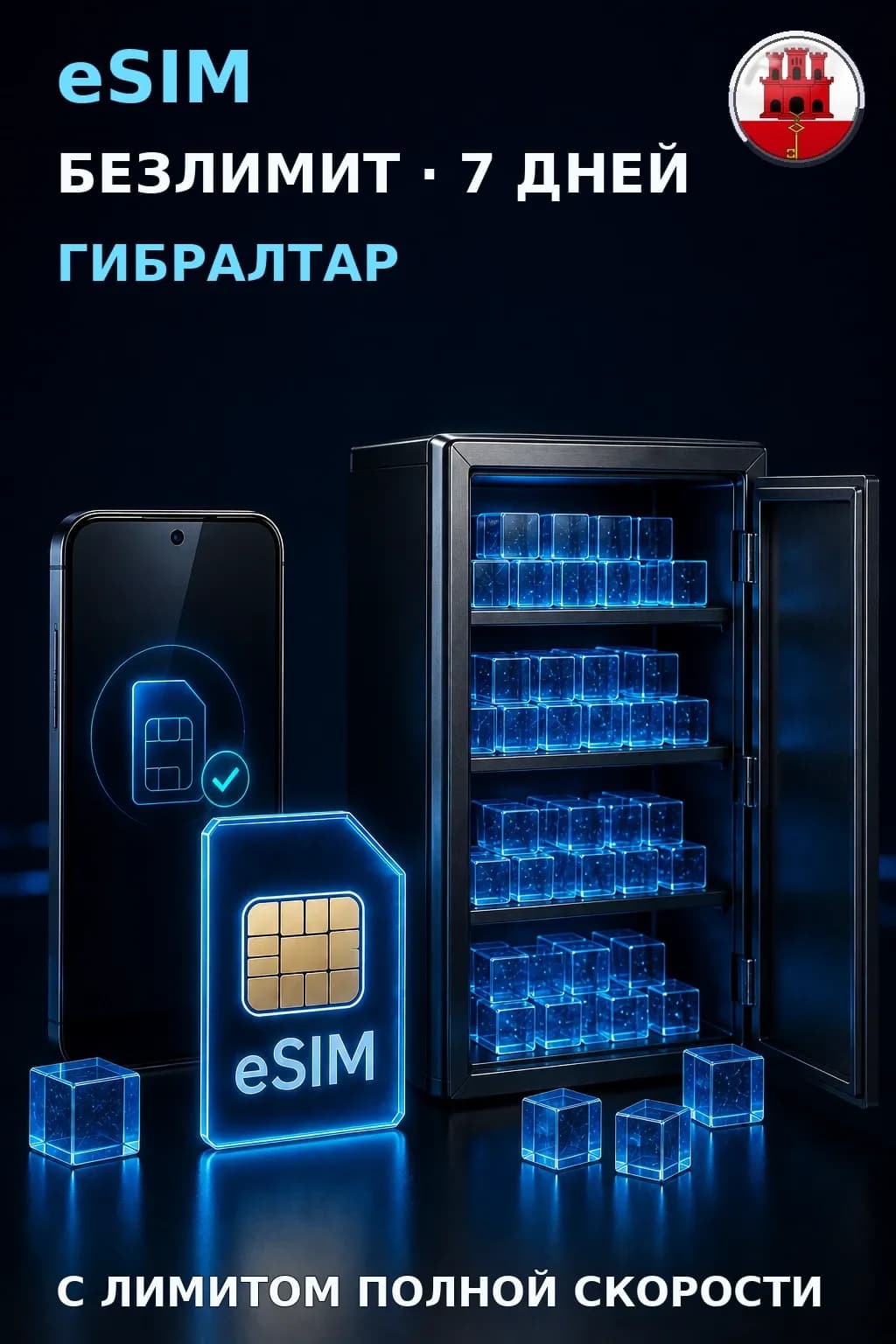 eSIM Гибралтар — БЕЗЛИМИТ, 7 дней — интернет