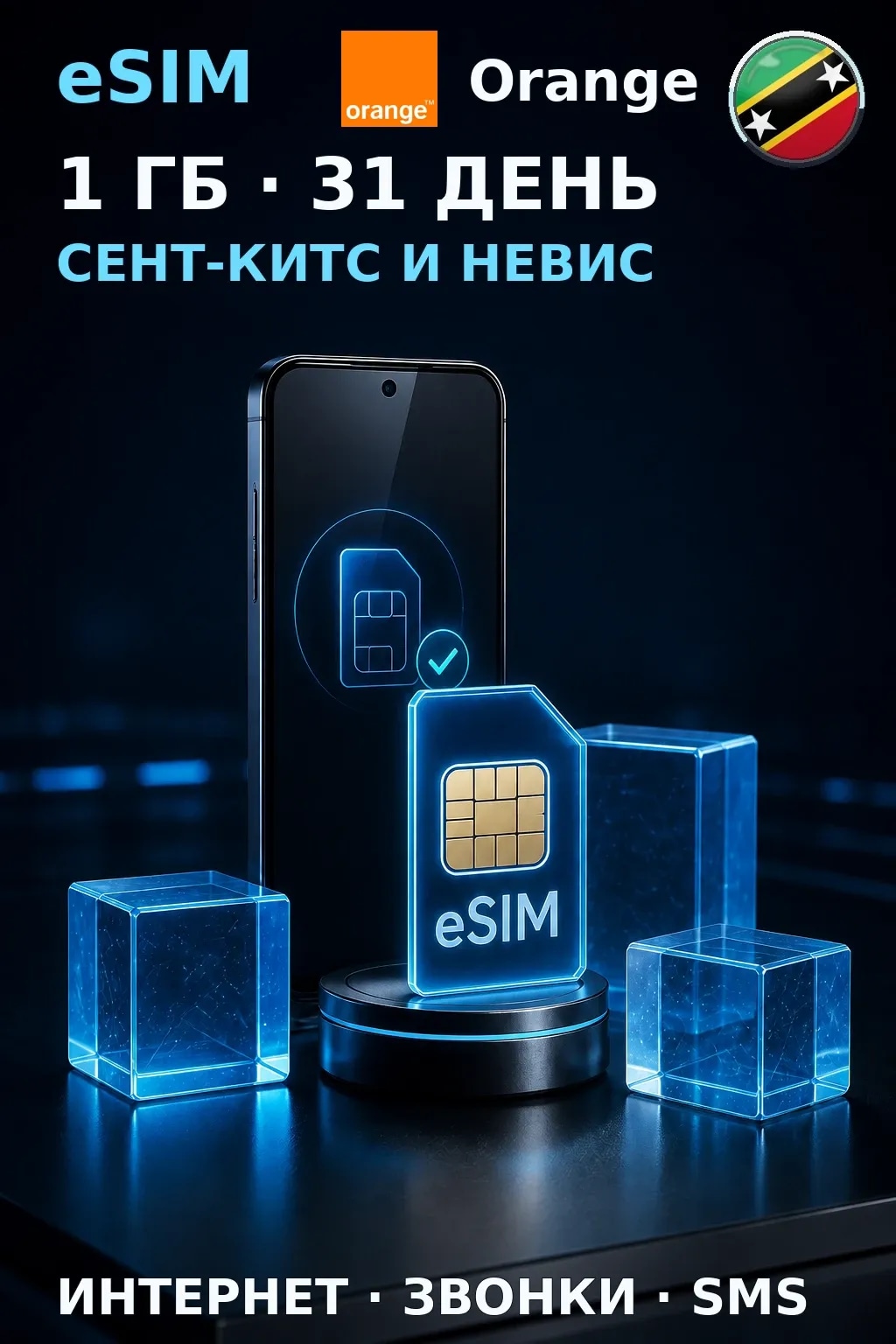 eSIM Сент-Китс и Невис — 1 ГБ, 31 день — интернет, звонки и SMS