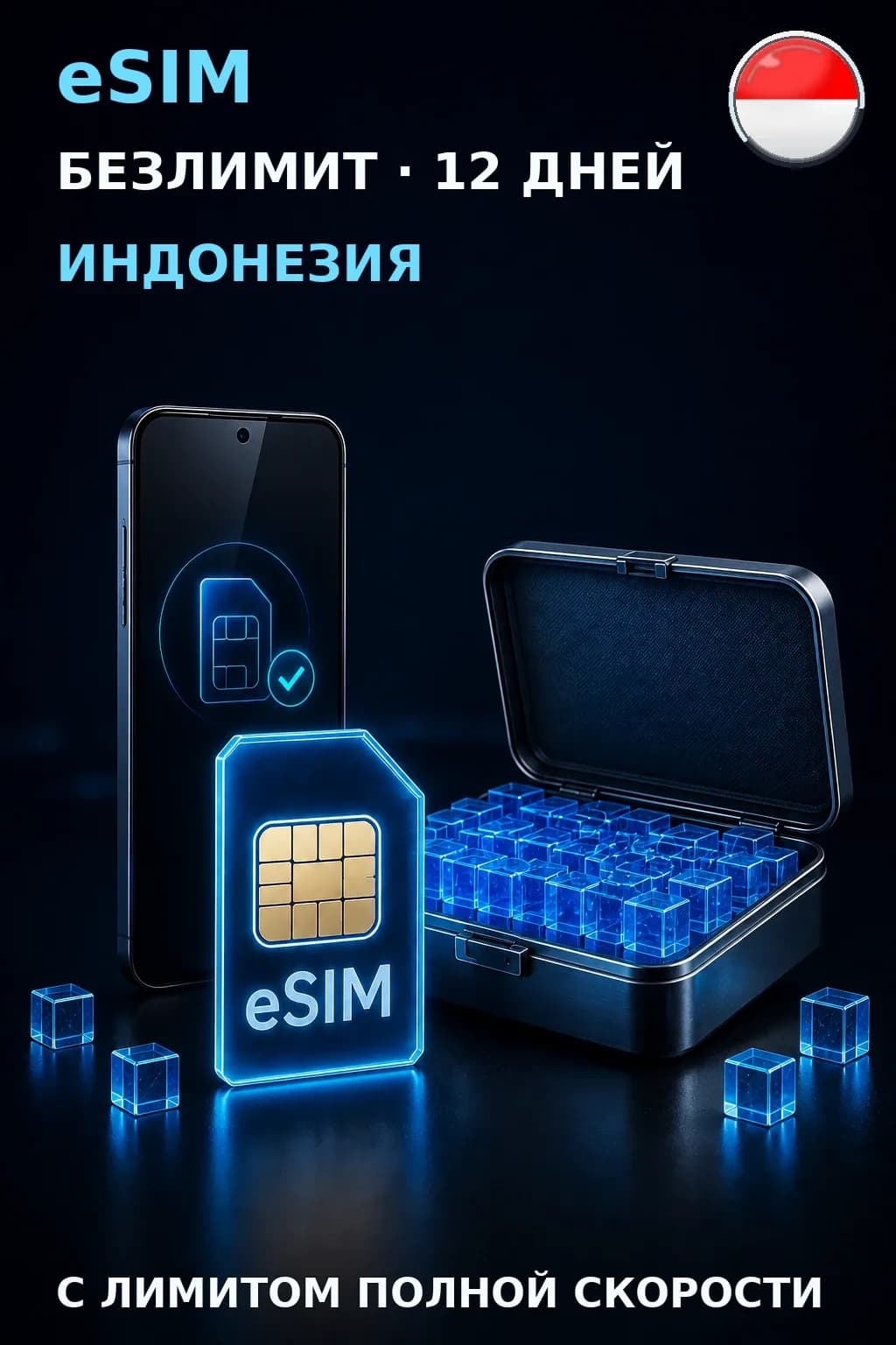 eSIM Индонезия — БЕЗЛИМИТ, 12 дней — интернет