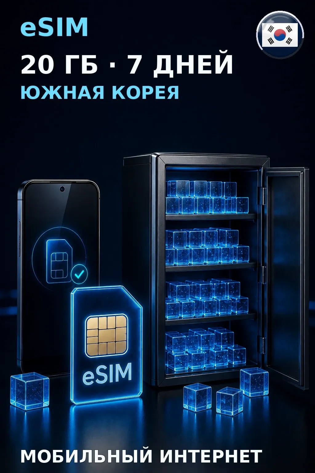 eSIM Южная Корея — 20 ГБ, 7 дней — интернет
